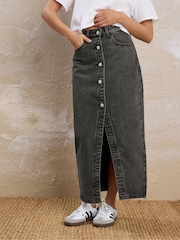 PixieGirl Petite Denim Midi Skjørt Med Knapper - Bilde 1 av 4