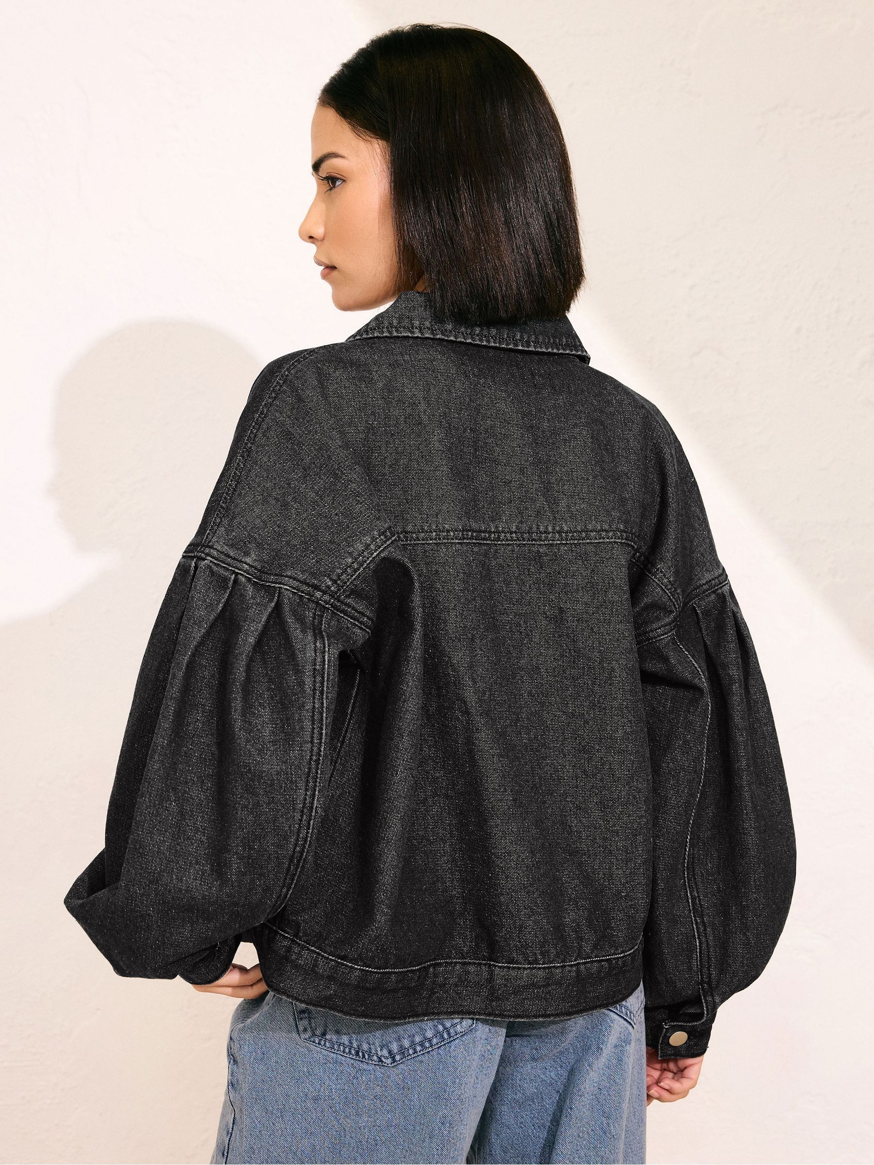 Buy PixieGirl Petite Black Denim Balloon Sleeve Jacket from the