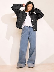 PixieGirl Petite Black Denim Balloon Sleeve Jacket - Image 3 of 5