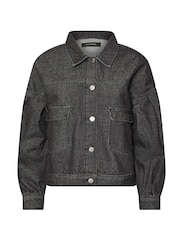 PixieGirl Petite Black Denim Balloon Sleeve Jacket - Image 5 of 5