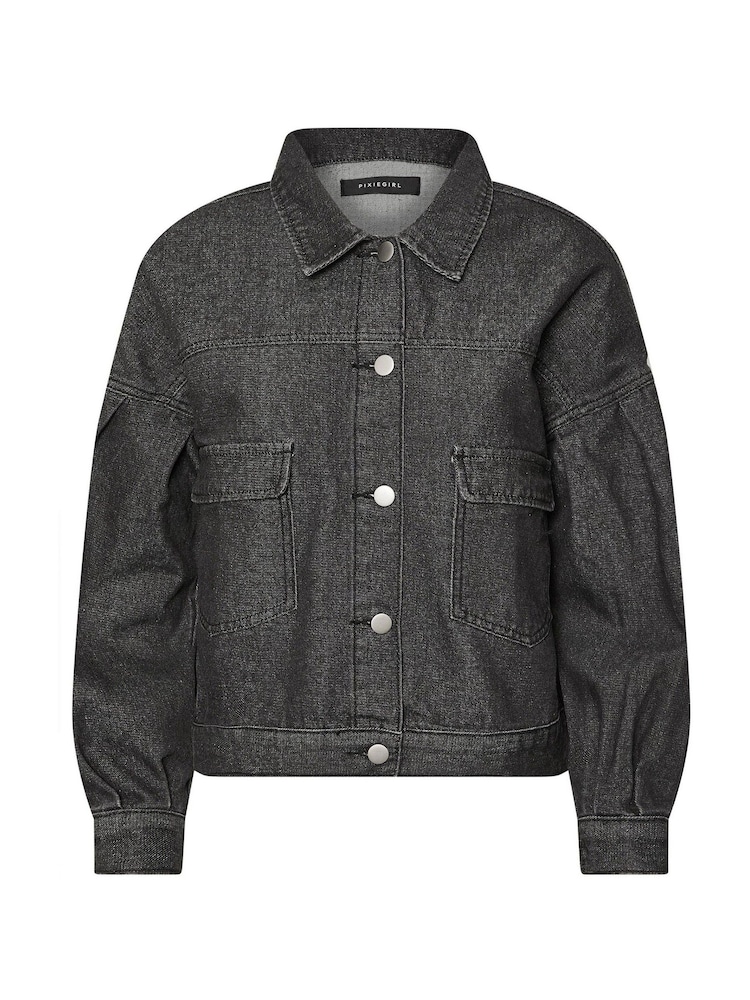 PixieGirl Petite Black Denim Balloon Sleeve Jacket - Image 5 of 5