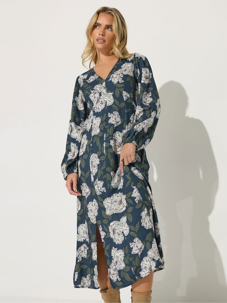 PixieGirl Petite Blue Floral Midi Tea Dress - Image 1 of 4