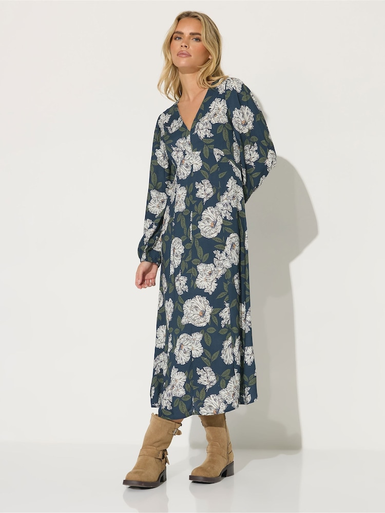 PixieGirl Petite Blue Floral Midi Tea Dress - Image 2 of 4