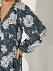 PixieGirl Petite Blue Floral Midi Tea Dress - Image 4 of 4