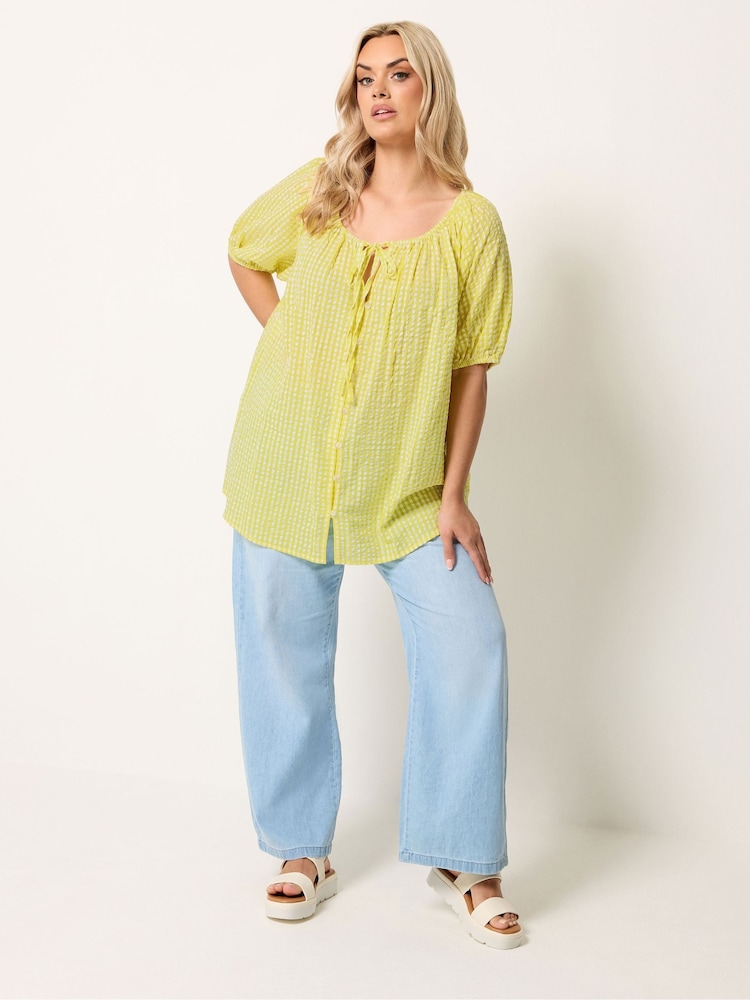 Yours Curve Yellow Stripe Boho Blouse - Image 2 of 5 Yours Curve Yellow Stripe Boho Blouse - Image 2 of 5