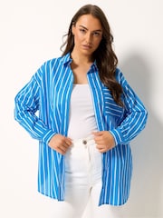 Yours Curve Blue Stripe Shirt - Image 2 of 6