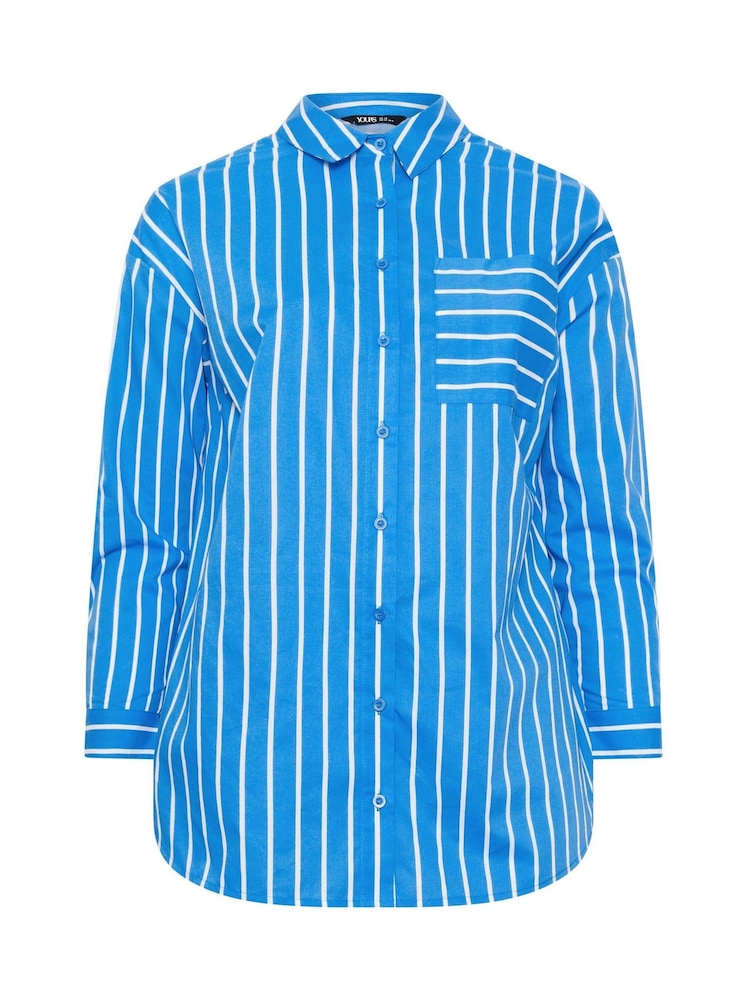 Yours Curve Blue Stripe Shirt - Image 6 of 6 Yours Curve Blue Stripe Shirt - Image 6 of 6