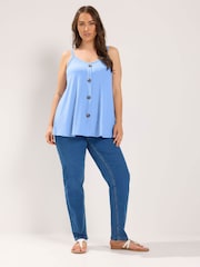 Yours Curve Blue Ribbed Swing Buttoned Cami - Image 2 of 6