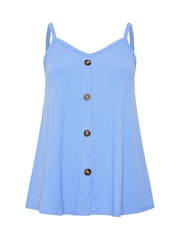 Yours Curve Blue Ribbed Swing Buttoned Cami - Image 5 of 6