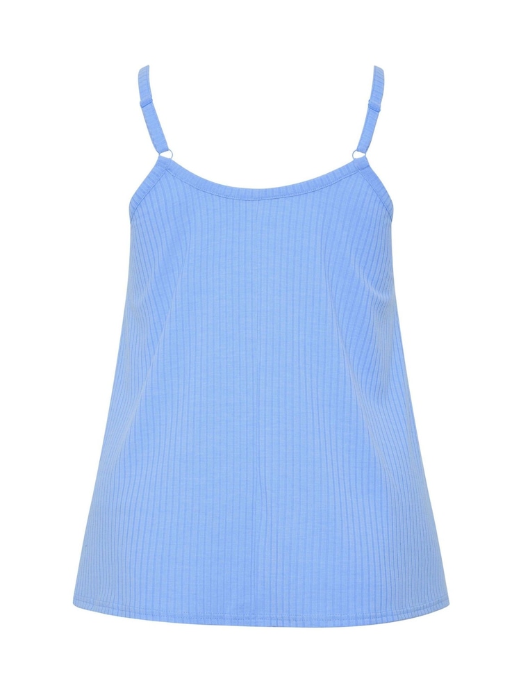 Yours Curve Blue Ribbed Swing Buttoned Cami - Image 6 of 6