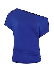 Long Tall Sally Blue Off Shoulder Ruched Top - Image 6 of 6