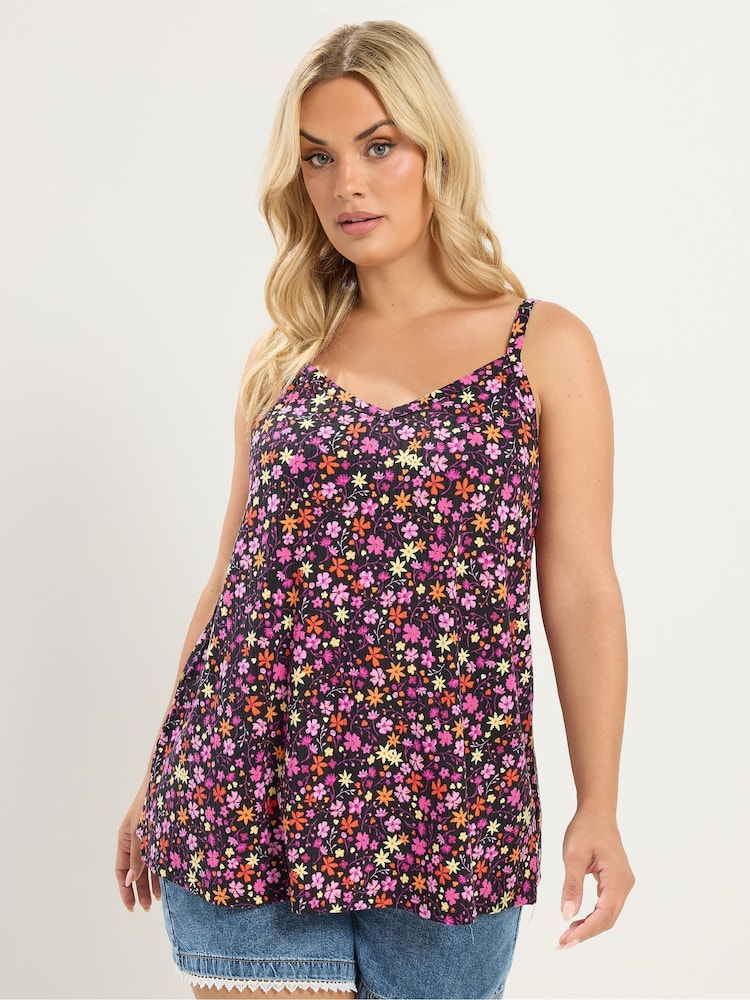 Yours Curve Black Ribbed Swing Cami - Image 1 of 6