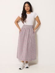 PixieGirl Petite Red Gingham Shirred Waist Midi Skirt - Image 2 of 5