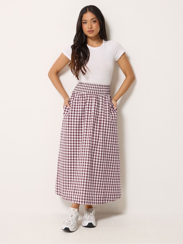 PixieGirl Petite Red Gingham Shirred Waist Midi Skirt - Image 2 of 5 PixieGirl Petite Red Gingham Shirred Waist Midi Skirt - Image 2 of 5