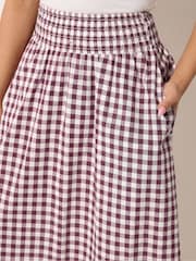 PixieGirl Petite Red Gingham Shirred Waist Midi Skirt - Image 4 of 5