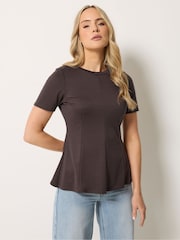 Long Tall Sally Brown Peplum Top - Image 1 of 5