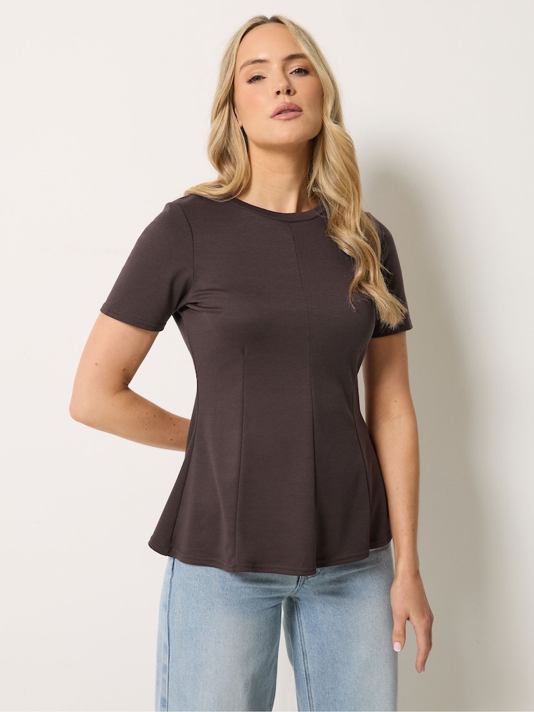 Long Tall Sally Brown Peplum Top - Image 1 of 5 Long Tall Sally Brown Peplum Top - Image 1 of 5