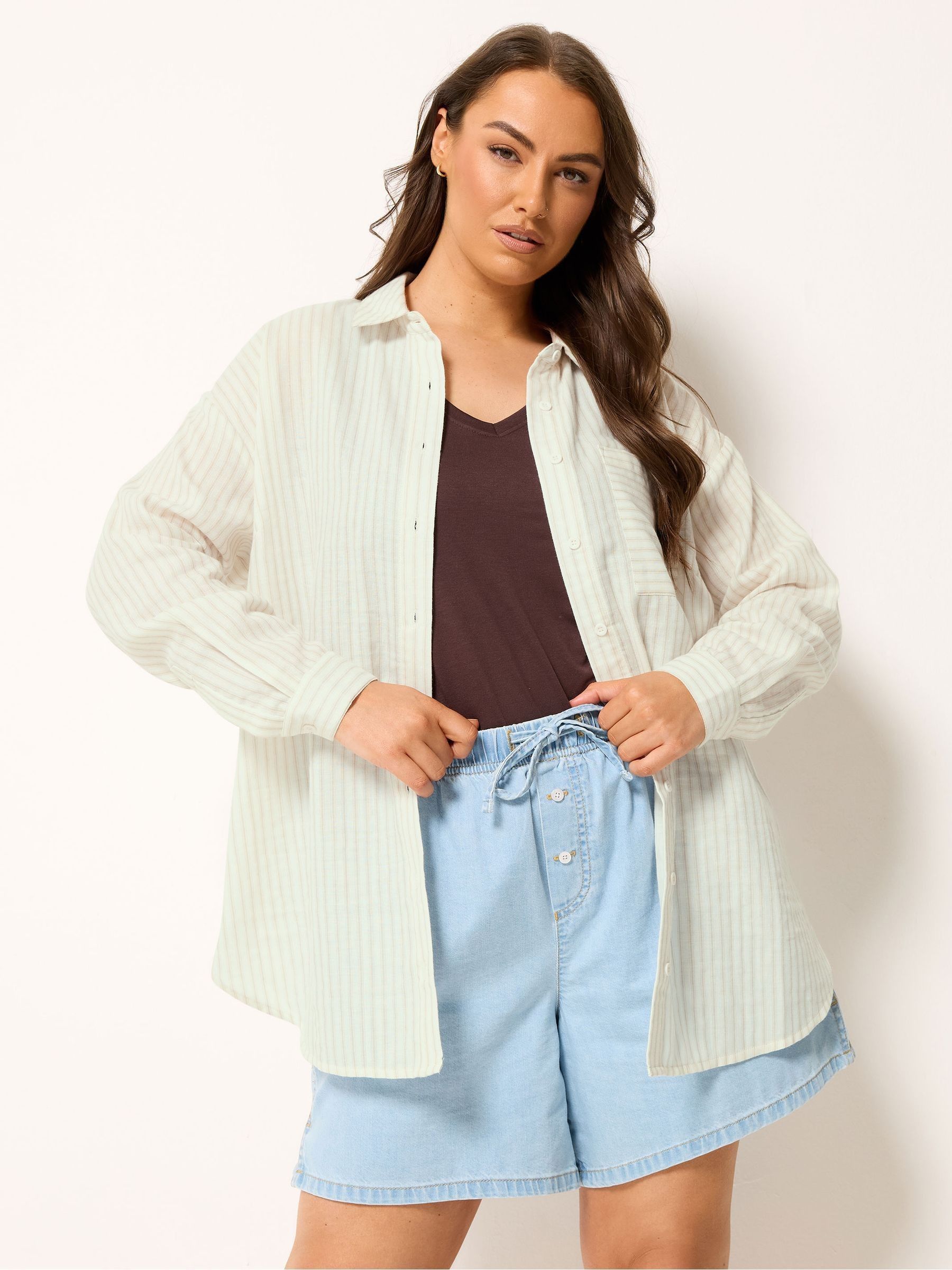Yours Women's Cream Stripe Button Shirt In | Size: 30/32 - Image 1