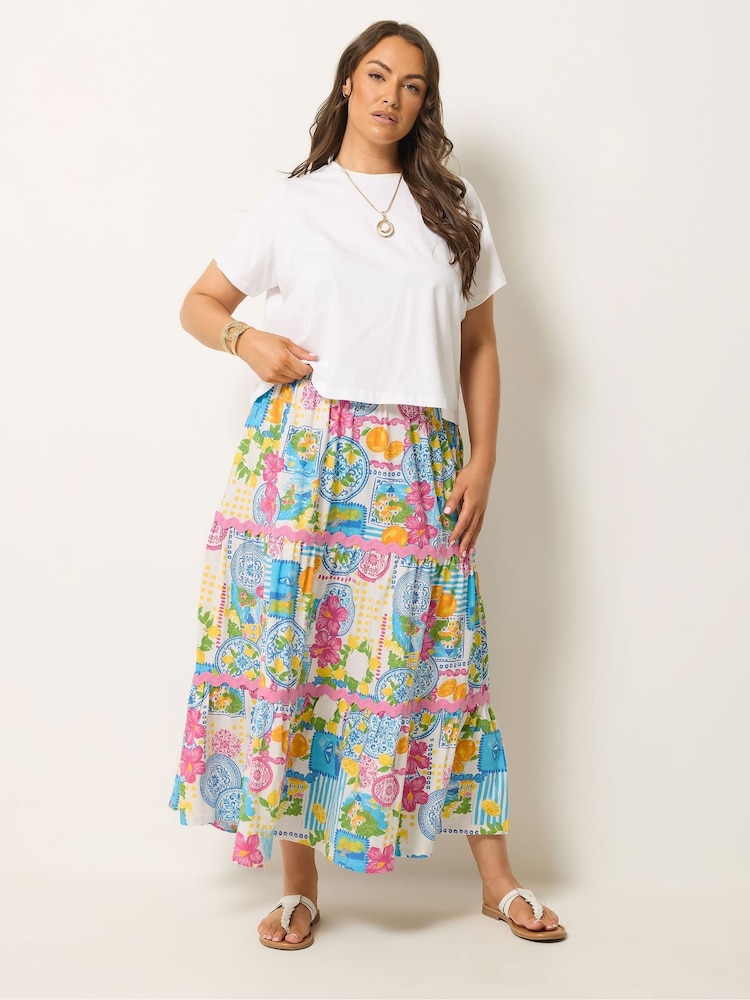Yours Curve White Ric Rac Jersey Skirt - Image 2 of 5 Yours Curve White Ric Rac Jersey Skirt - Image 2 of 5