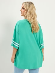 Yours Curve Green Placement Print Boxy Varsity T-Shirt - Image 4 of 7