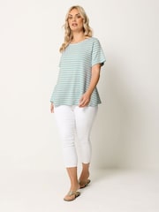 Yours Curve Green Stripe Swing Top - Image 2 of 5