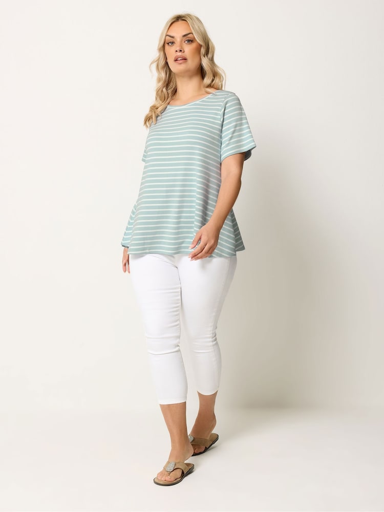 Yours Curve Green Stripe Swing Top - Image 2 of 5
