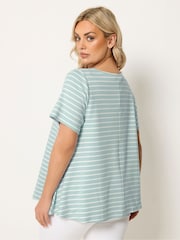 Yours Curve Green Stripe Swing Top - Image 3 of 5