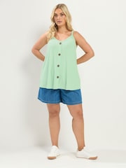 Yours Curve Green Ribbed Swing Buttoned Cami - Image 2 of 6