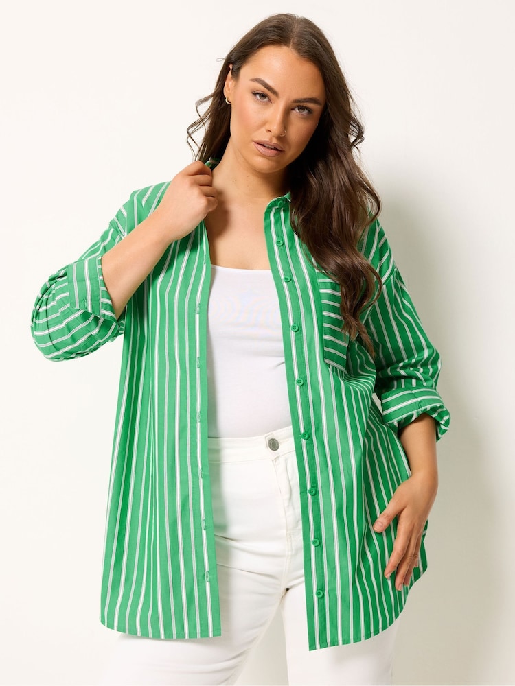 Yours Curve Light Green Stripe Shirt - Image 1 of 6 Yours Curve Light Green Stripe Shirt - Image 1 of 6