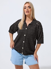 Yours Curve Black Limited Crochet Shirt - Image 1 of 5