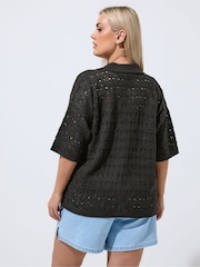 Yours Curve Black Limited Crochet Shirt - Image 2 of 5