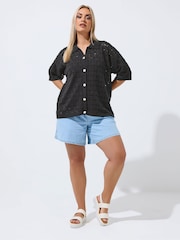 Yours Curve Black Limited Crochet Shirt - Image 3 of 5