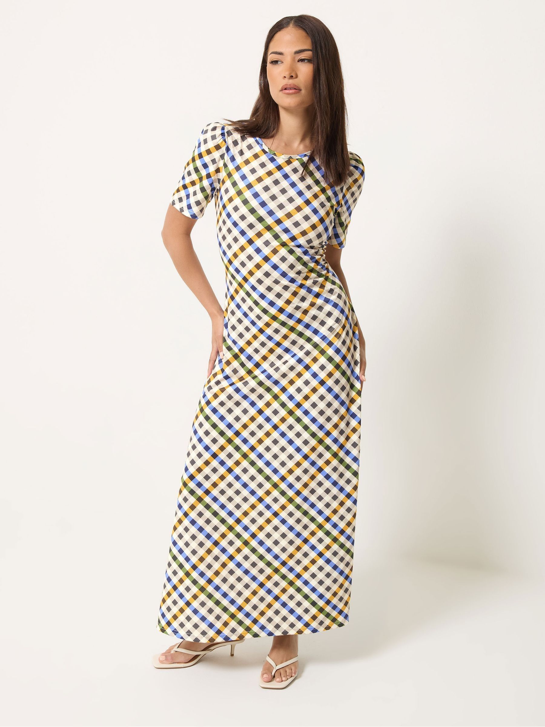 Pixiegirl Petite Women's Blue Gingham Tiered Maxi Dress