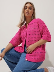 Yours Curve Pink Limited Crochet Shirt - Image 2 of 5