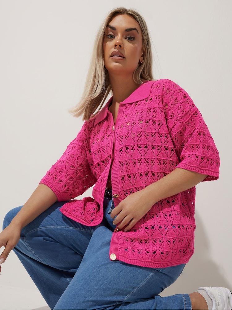 Yours Curve Pink Limited Crochet Shirt - Image 2 of 5