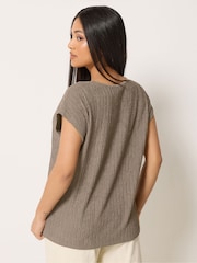 M&Co Brown Petite Textured V-Neck T-Shirt - Image 3 of 5
