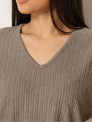 M&Co Brown Petite Textured V-Neck T-Shirt - Image 4 of 5