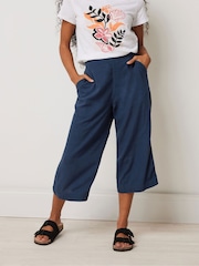 M&Co Blue Petite Cropped Wide Leg Linen Trousers - Image 1 of 4