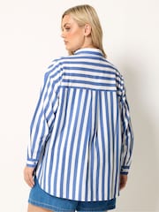 Yours Curve Blue Long Sleeve Linen Blend Stripe Shirt - Image 3 of 5