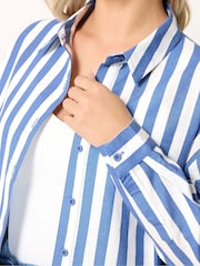 Yours Curve Blue Long Sleeve Linen Blend Stripe Shirt - Image 4 of 5