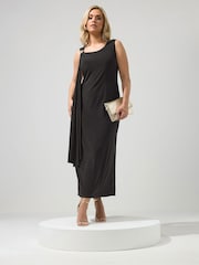 Yours Curve Black London Sash Metal Detail Dress - Image 1 of 5