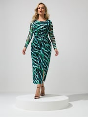 Yours Curve Green London Mesh Side Knot Midi Dress - Image 2 of 5