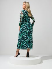 Yours Curve Green London Mesh Side Knot Midi Dress - Image 3 of 5