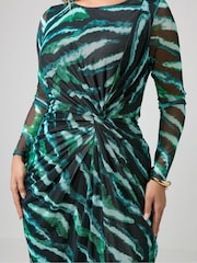Yours Curve Green London Mesh Side Knot Midi Dress - Image 4 of 5