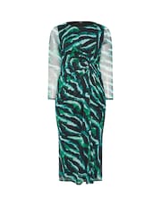Yours Curve Green London Mesh Side Knot Midi Dress - Image 5 of 5