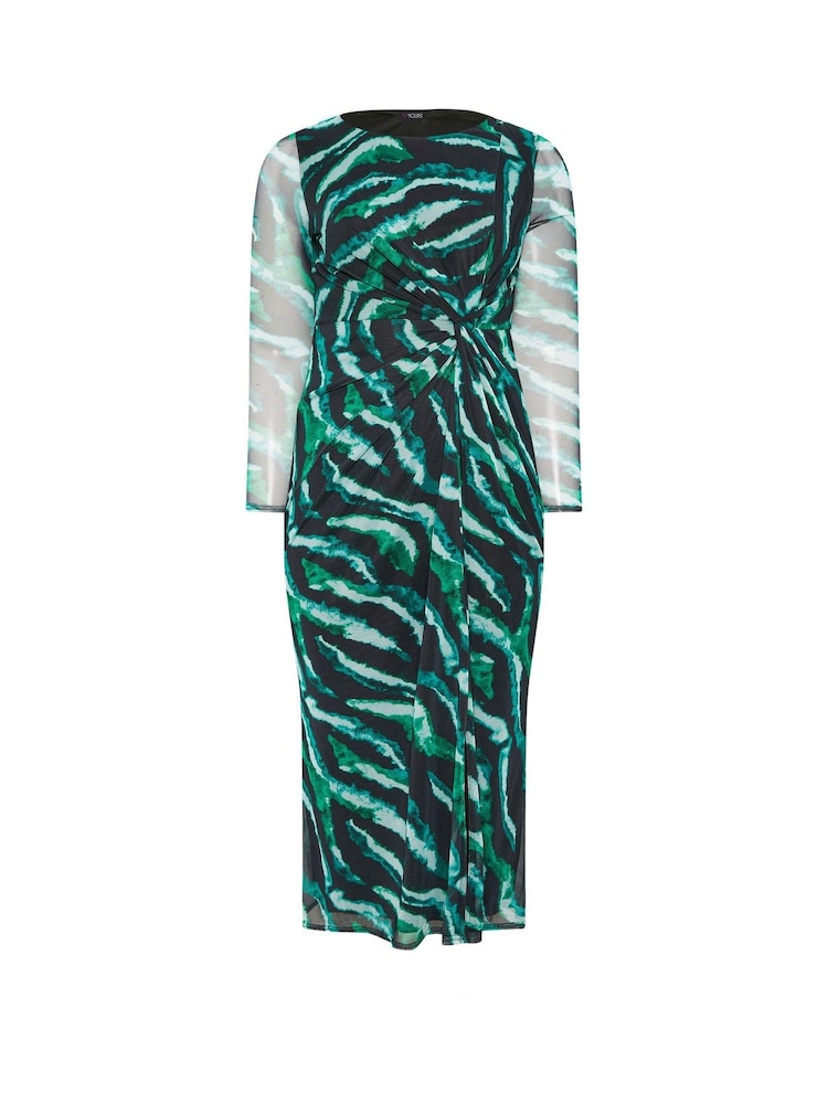 Yours Curve Green London Mesh Side Knot Midi Dress - Image 5 of 5