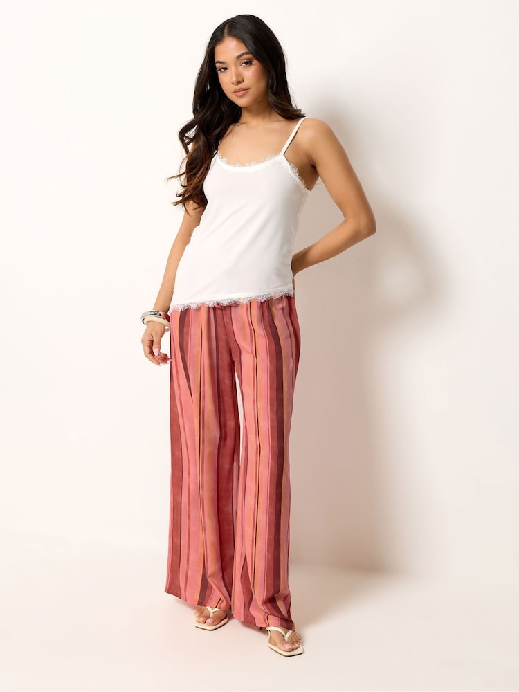 PixieGirl Petite Red Stripe Wide Leg Trousers - Image 1 of 5 PixieGirl Petite Red Stripe Wide Leg Trousers - Image 1 of 5