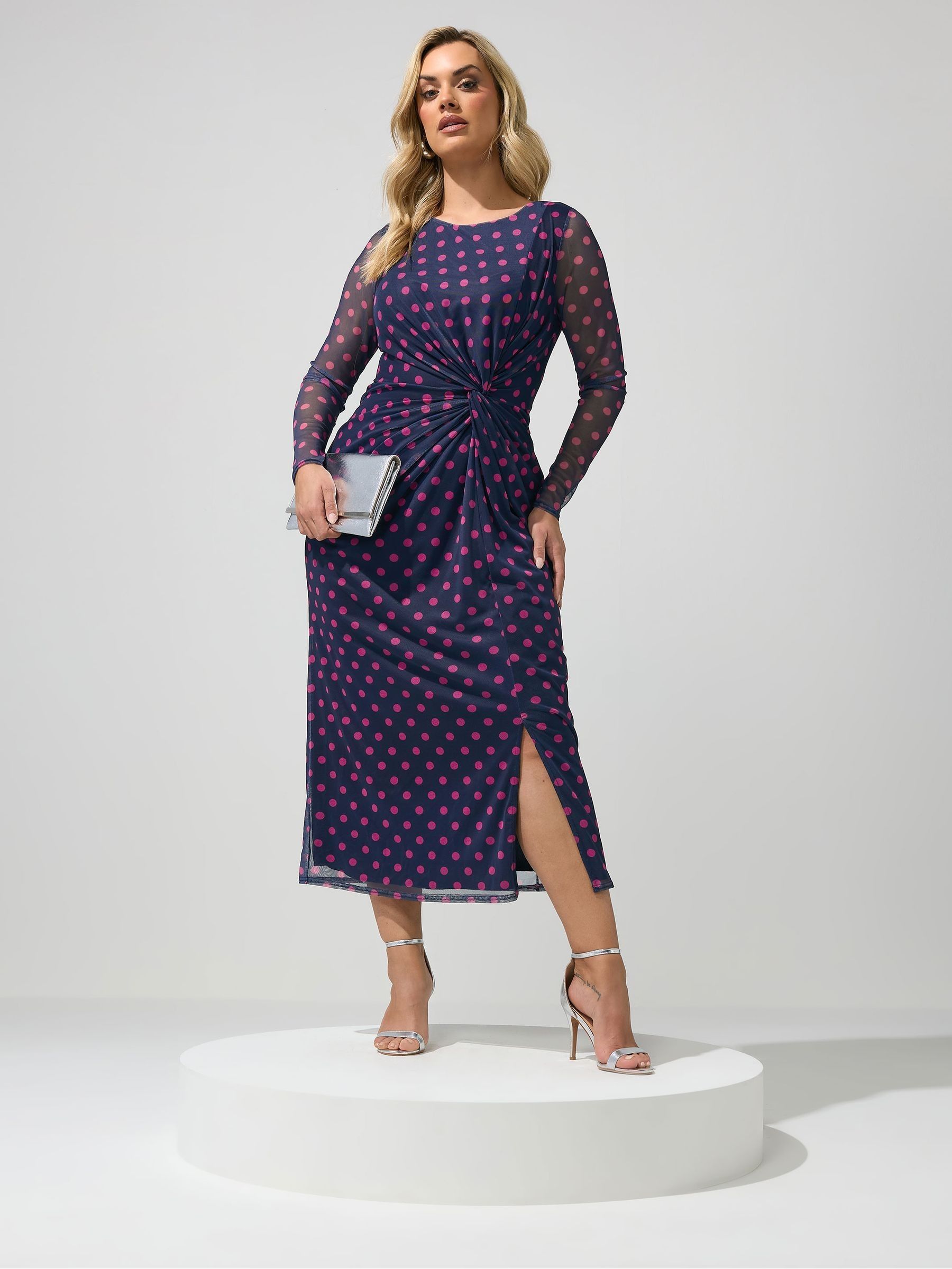 Yours Women's Dark Blue Polka Dot Maxi Dress In | : 26/28 - Image 3