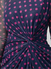 Yours Curve Blue London Polka Dot Knot Dress - Image 4 of 5