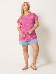 Yours Curve Pink Ric Rac Insert T-Shirt - Image 3 of 5